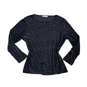 VTG longsleeve black velvet burnout sheer blouse whimsigoth‎ grunge 90s y2k